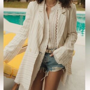 NWT Free People Striped Stella Blazer Jacket in Ivory  Linen Size Small